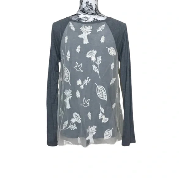 Anthropologie Eloise lace overlay gray top size Medium - Picture 4 of 7